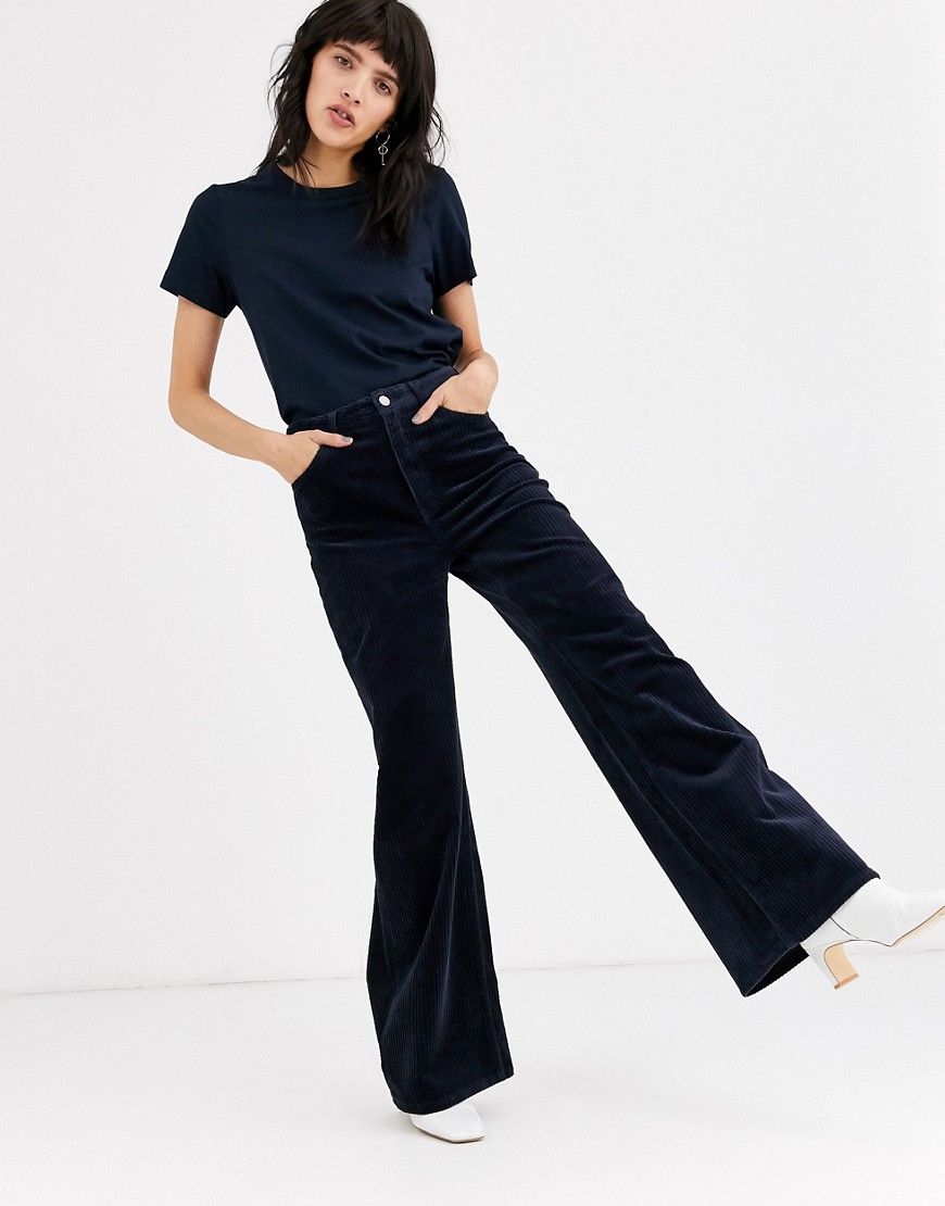 Weekday flared corduroy trousers in navy