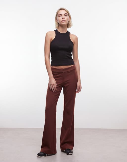 Weekday flared pants with side zip detail in rust red, 2 of 5