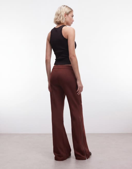 Weekday flared pants with side zip detail in rust red, 4 of 5