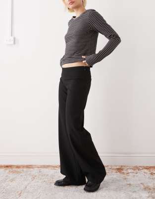 Weekday Flared Suiting Pants With Side Zip In Black