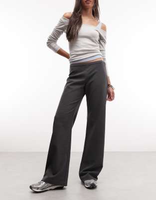 Weekday Flared Suiting Pants With Side Zipper In Gray