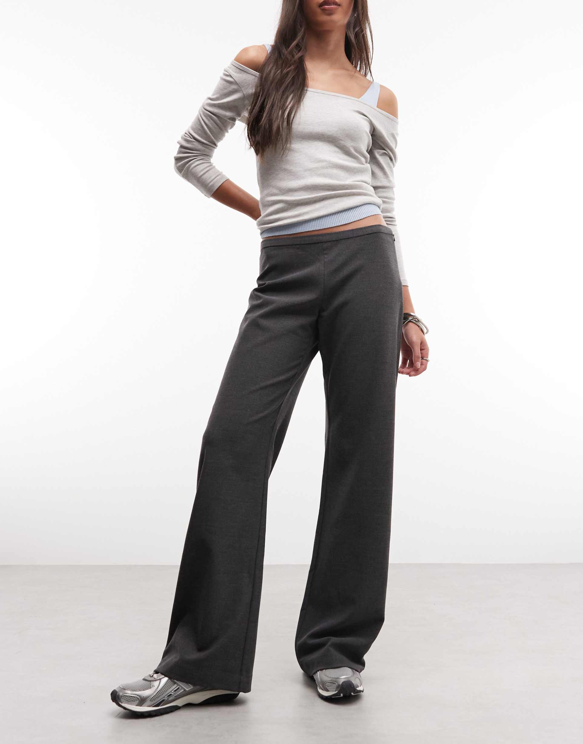 weekday flared suiting pants with side zipper in dark heather gray