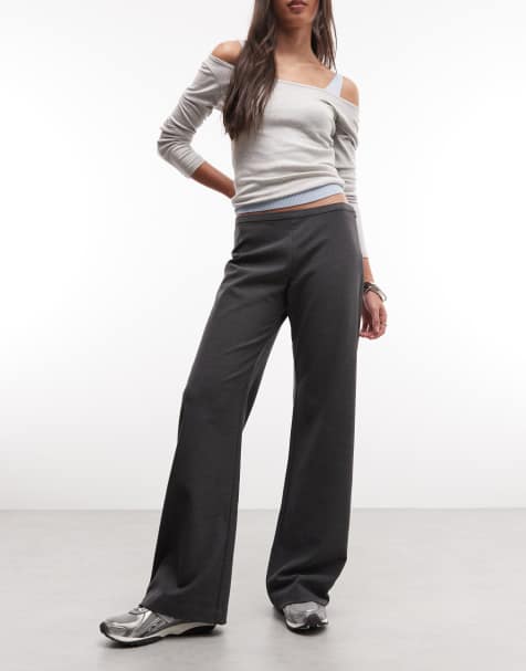 Weekday flared suiting trousers with side zip in dark grey melange - view 1