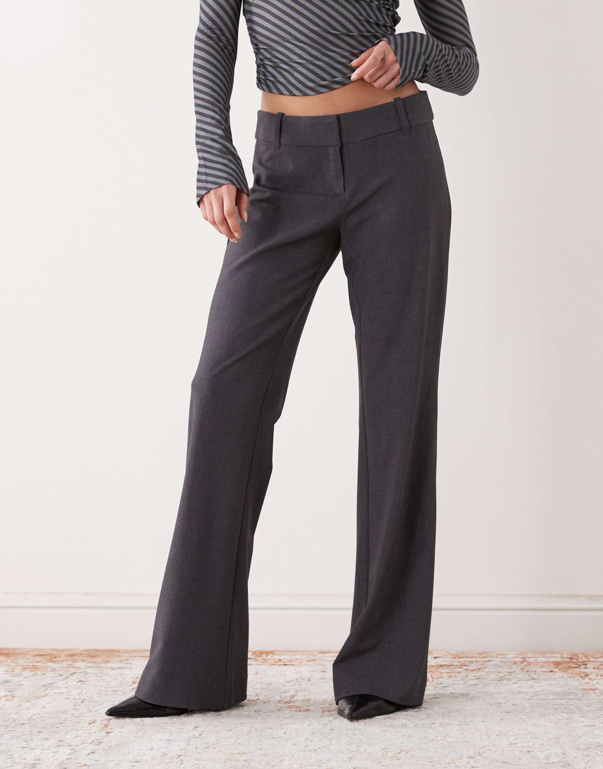 weekday flared tailored pants in dark gray melange