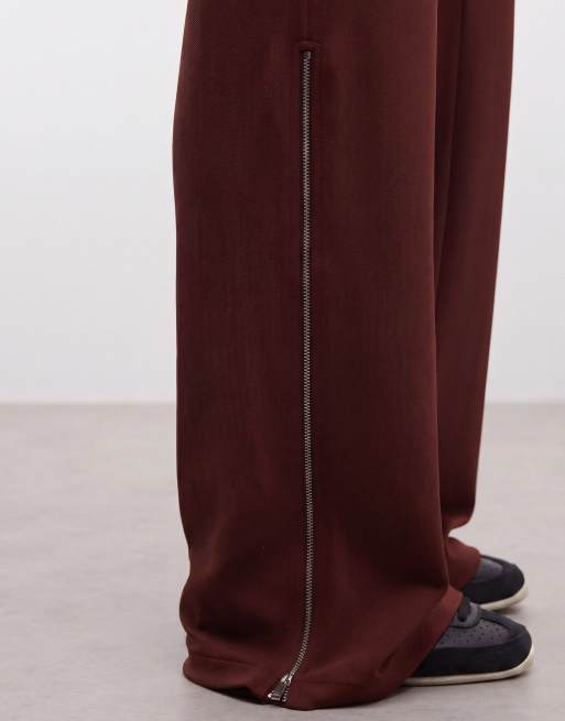 Weekday flared trousers with side zip detail in rust red, 3 of 5