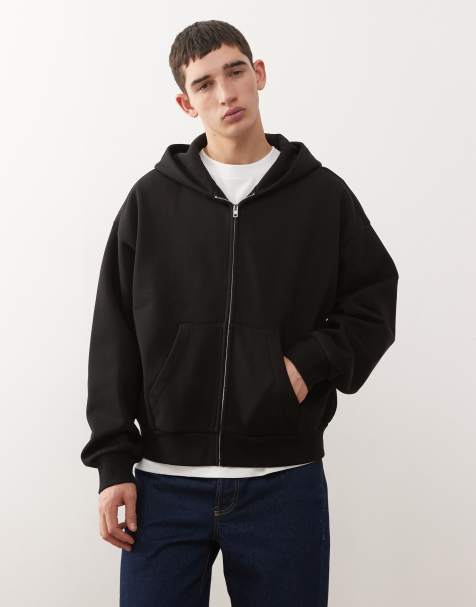 Weekday – Fleece-Kapuzenpullover in Schwarz mit Oversize-Schnitt und durchgehendem Reißverschluss - view 1