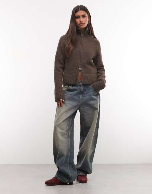 Weekday Fleecejacke mit hohem Kragen und Reißverschluss in Dunkelbraun, 2 von 4
