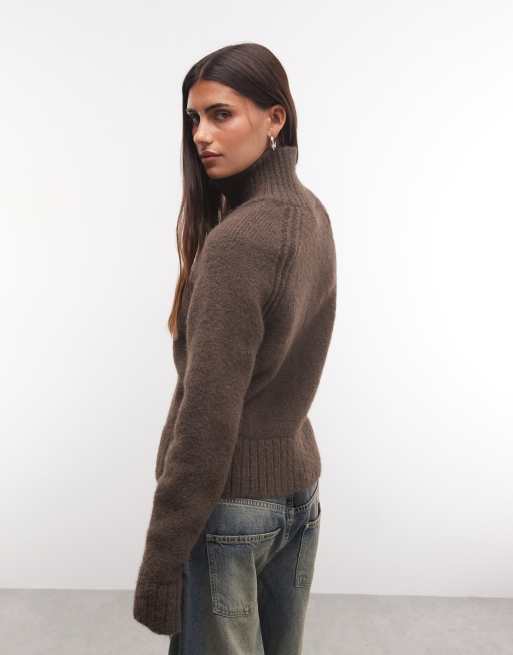 Weekday Fleecejacke mit hohem Kragen und Reißverschluss in Dunkelbraun, 4 von 4