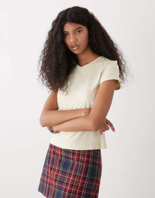 Weekday Fleur V-neck Slim T-shirt In White