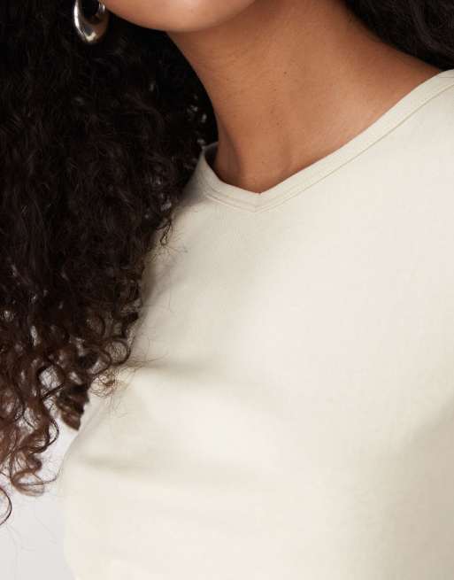 Weekday Fleur v-neck slim t-shirt in butter yellow, 4 of 4