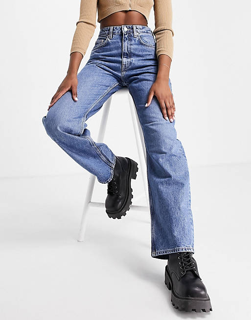 Weekday Float cotton high-waist mom jeans in harper blue - MBLUE