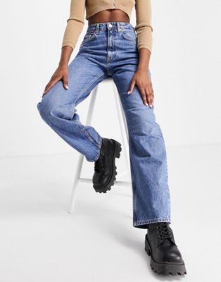 Weekday Float cotton high-waist mom jeans in harper blue - MBLUE - ASOS Price Checker