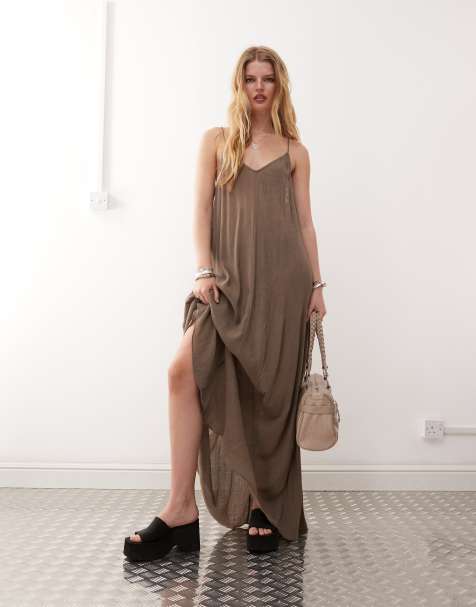 Weekday floaty crepe maxi cami dress in dark mole - view 1