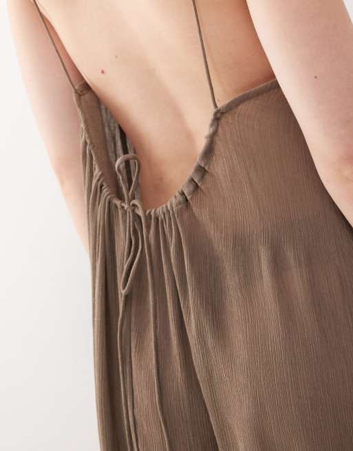 Weekday floaty crepe maxi cami dress in dark mole, 3 of 4