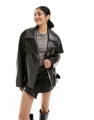 Weekday Flora co-ord faux leather biker jacket in dark brown - ASOS Price Checker