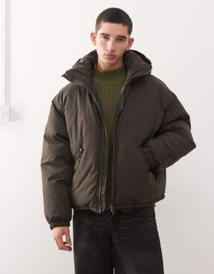 Weekday Floyd puffer bomber in chocolate brown | ASOS