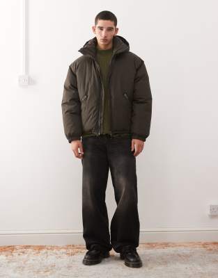 Weekday Floyd Puffer Bomber Jacket In Brown