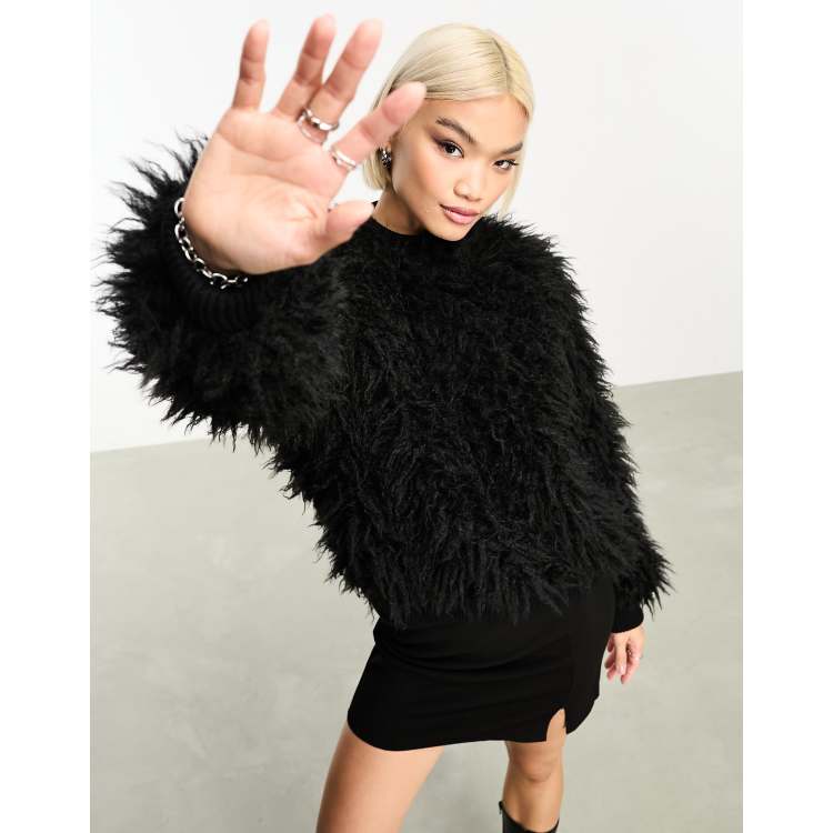 Black faux fur sweater sales