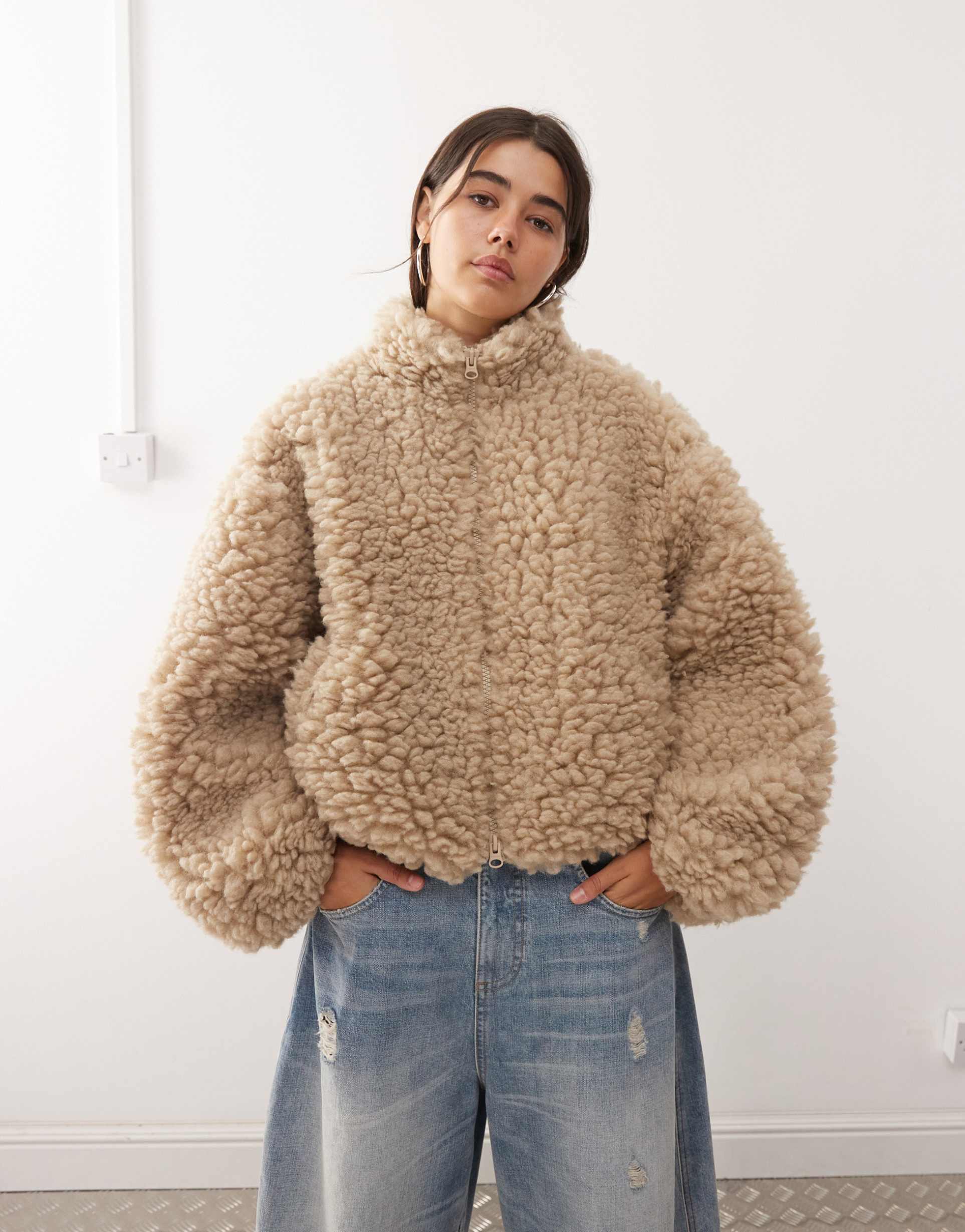 weekday fluffy pile fleece in beige