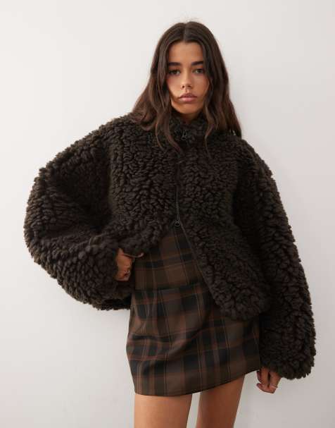 Weekday fluffy pile fleece jumper in dark brown - view 1