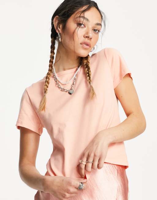 Weekday Forever cotton shrunken t-shirt in apricot - ORANGE