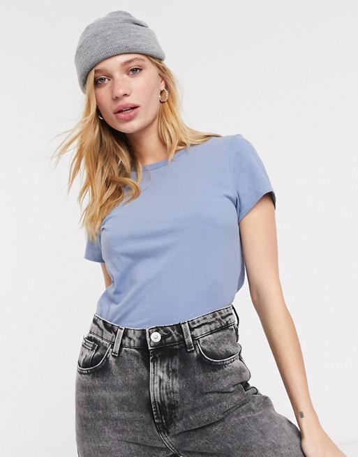 Weekday Forever cropped classic t-shirt in dove blue