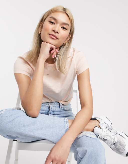 Weekday - Forever - Cropped T-shirt van katoen in perzikkleur