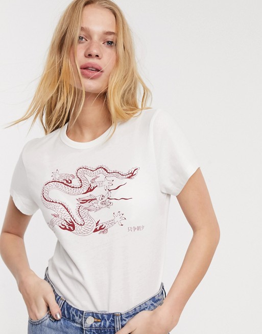 Weekday Forever dragon print cropped t-shirt in white
