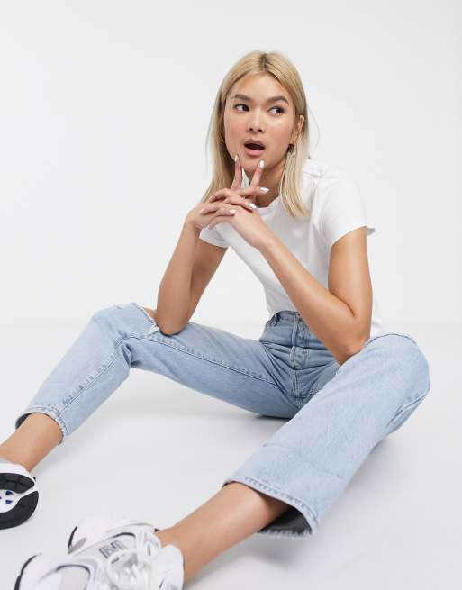 Weekday Forever – Klasyczny t-shirt o krótkim fasonie z bawełny w kolorze białym - WHITE