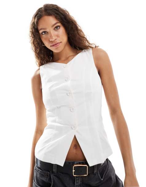 Weekday Fox waistcoat top in white exclusive to ASOS - view 1