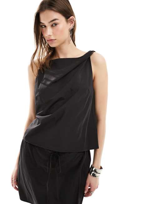 Weekday Francis boatneck drape detail top in black - part of a set