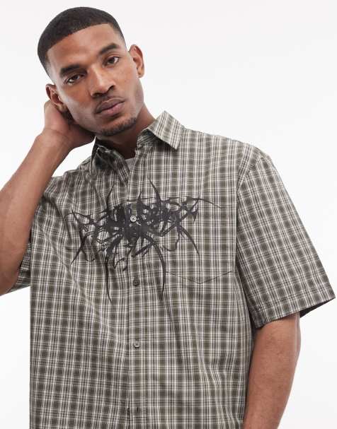 Weekday Franco short sleeve graphic shirt in green check - view 1