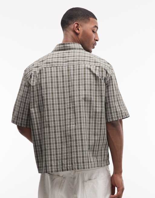 Weekday Franco short sleeve graphic shirt in green check, 5 of 5