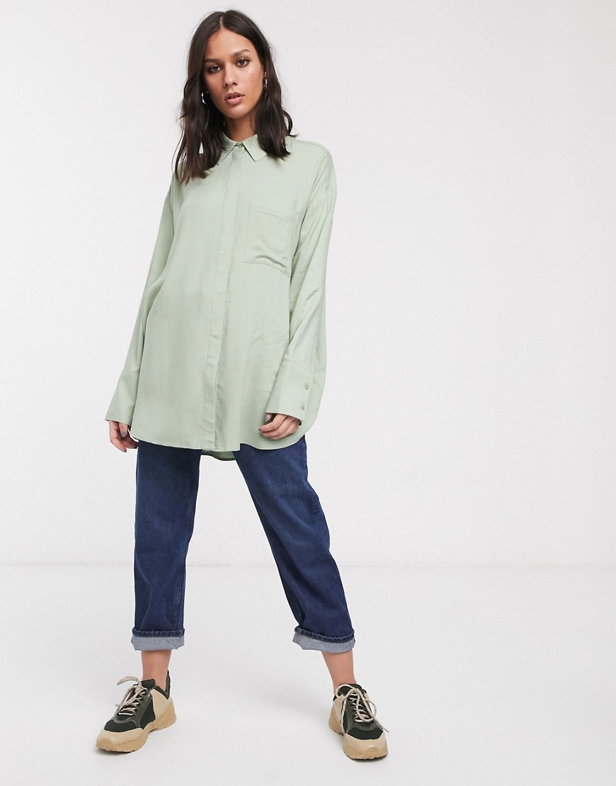 Weekday - Free - Oversized overhemd met knopen in groen