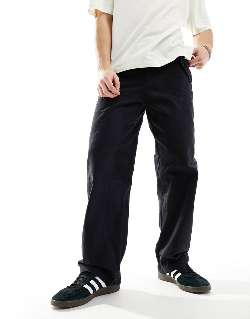 Weekday Frej relaxed fit workwear trousers with pocket detail in black