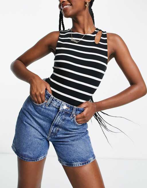Weekday Frida cotton denim shorts in harper blue