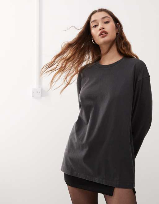 Weekday – Frida – Czarny top oversize z długimi rękawami i efektem sprania