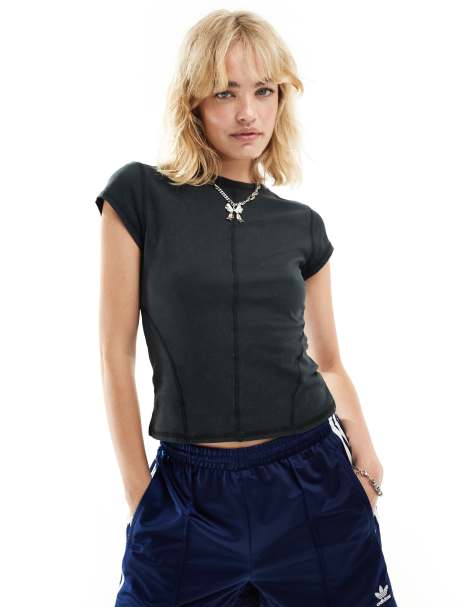 Weekday - Frida - T-shirt ristretta stile anni '90 grigio slavato con cuciture a vista - view 1