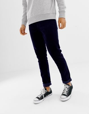 Weekday - Friday - Skinny broek van corduroy in donkerblauw