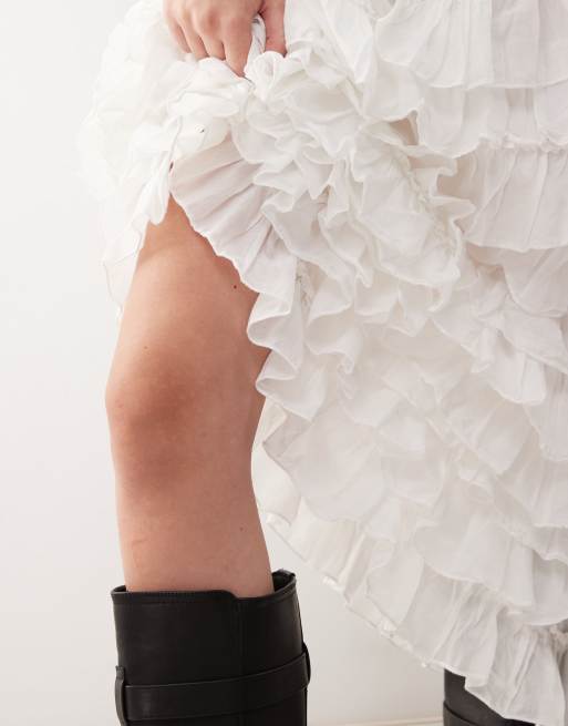 Weekday frill hem maxi skirt in white, 2 of 5