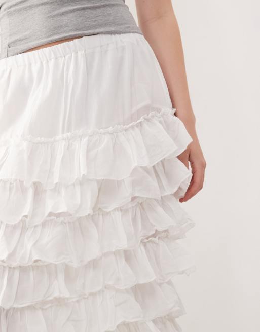 スカート White Maxi Frill Skirt Weekday frill hem maxi skirt in white | ASOS