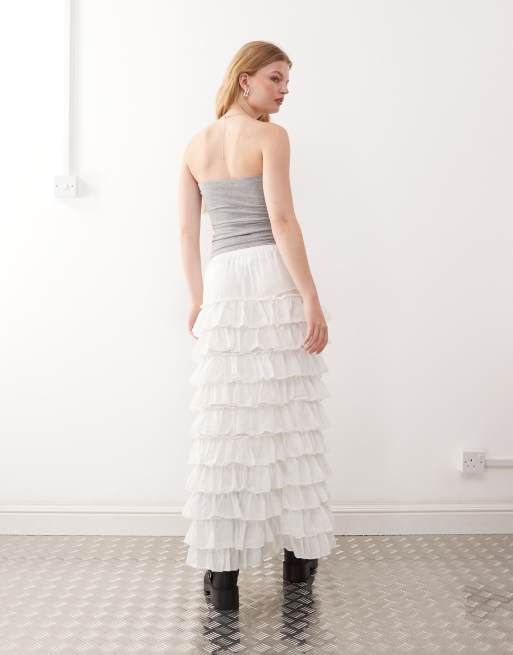 ● MA JOURNEE ● FRILL LAYERED MIDI SKIRT_WHITE Amazon.com: Women's Tiered Long Skirts Solid Color