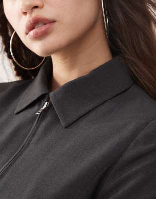 Weekday Fuji Tailored Zip Up Jacket In Gray