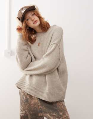 Weekday - Funda - Flauschiger Strickpullover in meliertem Beige-Neutral