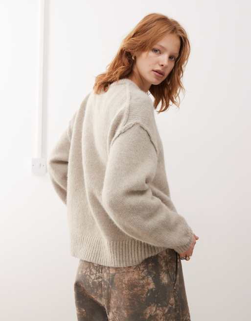 Weekday Funda fluffy knit sweater in beige melange | ASOS