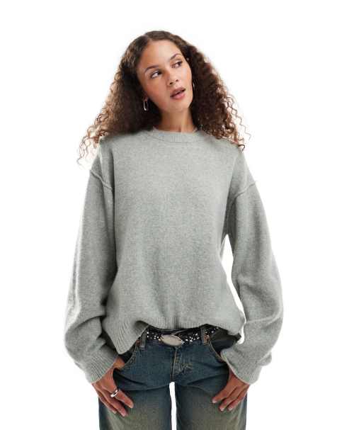 Weekday Funda wool blend jumper in sage green melange - view 1