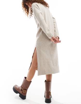 weekday funda wool blend knitted midaxi dress with side split in light beige melange exclusive to asos