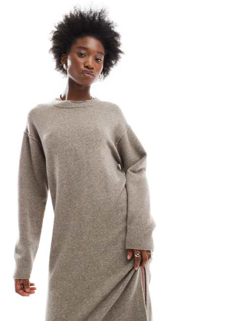 Weekday Funda wool blend knitted midaxi dress with side split in mole melange exclusive to ASOS