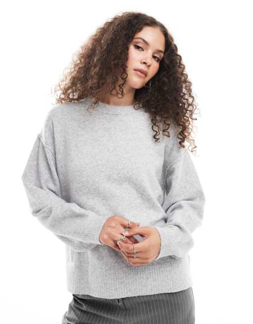 Weekday Funda wool blend sweater in gray melange