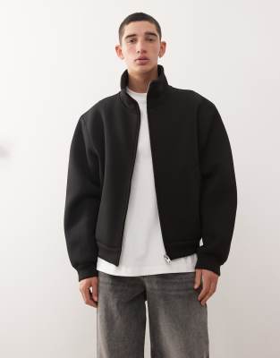 Weekday funnel neck jacket in black in scuba-style fabric